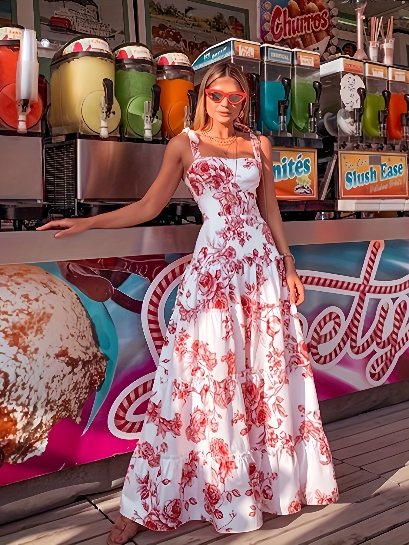 Elegant Women'S Long Floral Dress for Summer, Featuring a *  Off-The-Shoulder Design