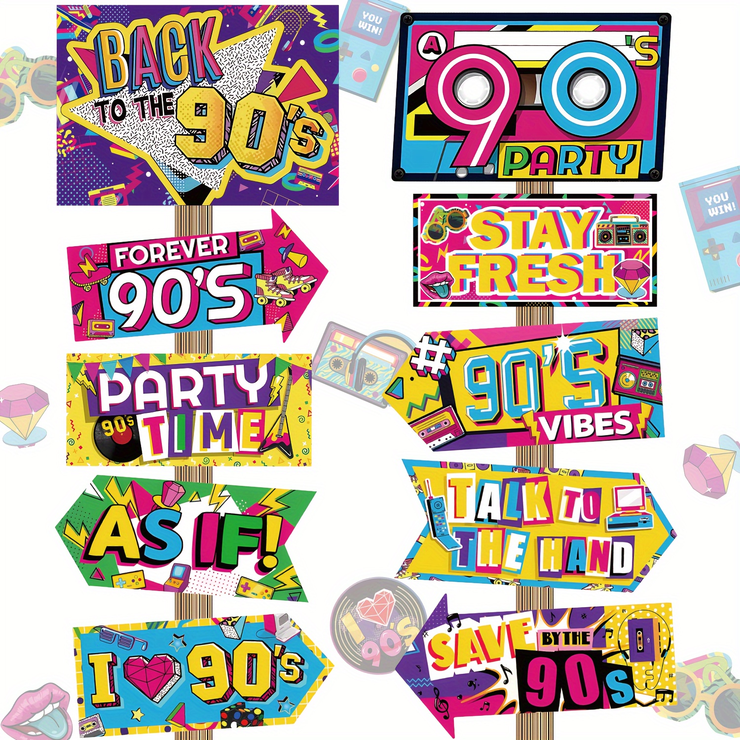 

Vintage 90s Party Signs: Retro 90s Decorative Arrows, Perfect For 90s Themed Parties And Events