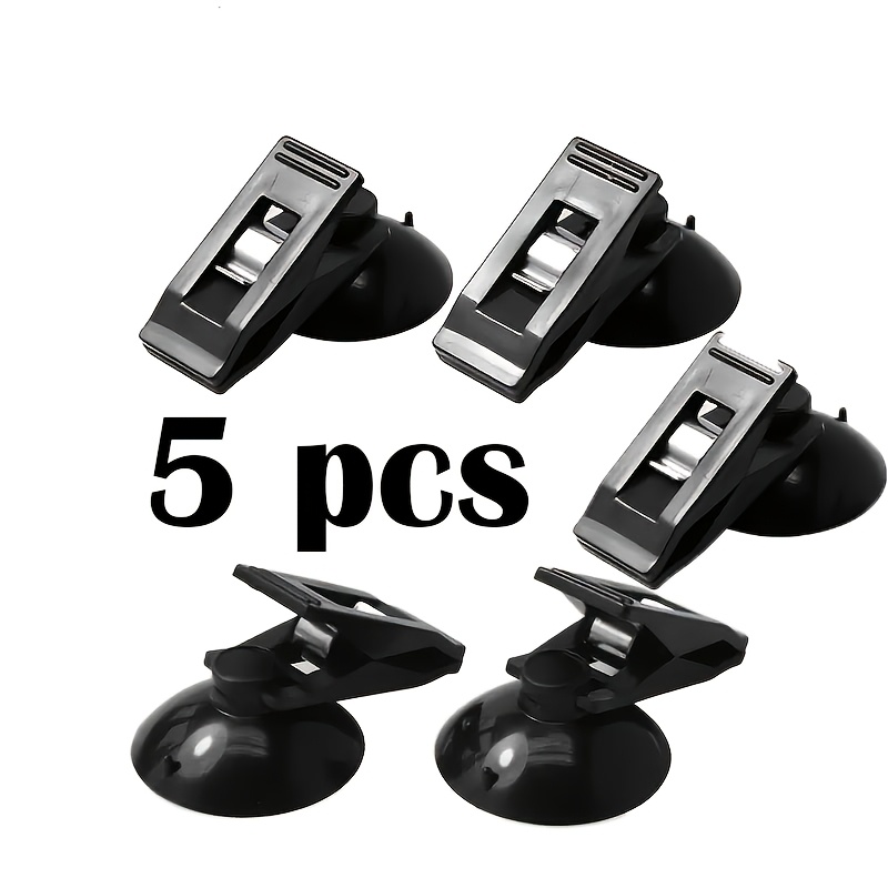 5pcs Car Suction Cup Clips - Strong Adhesive Window And Windshield Mounts For Sunshades, Curtains, Tickets - Durable Plastic Removable Holders (black), Car Clips