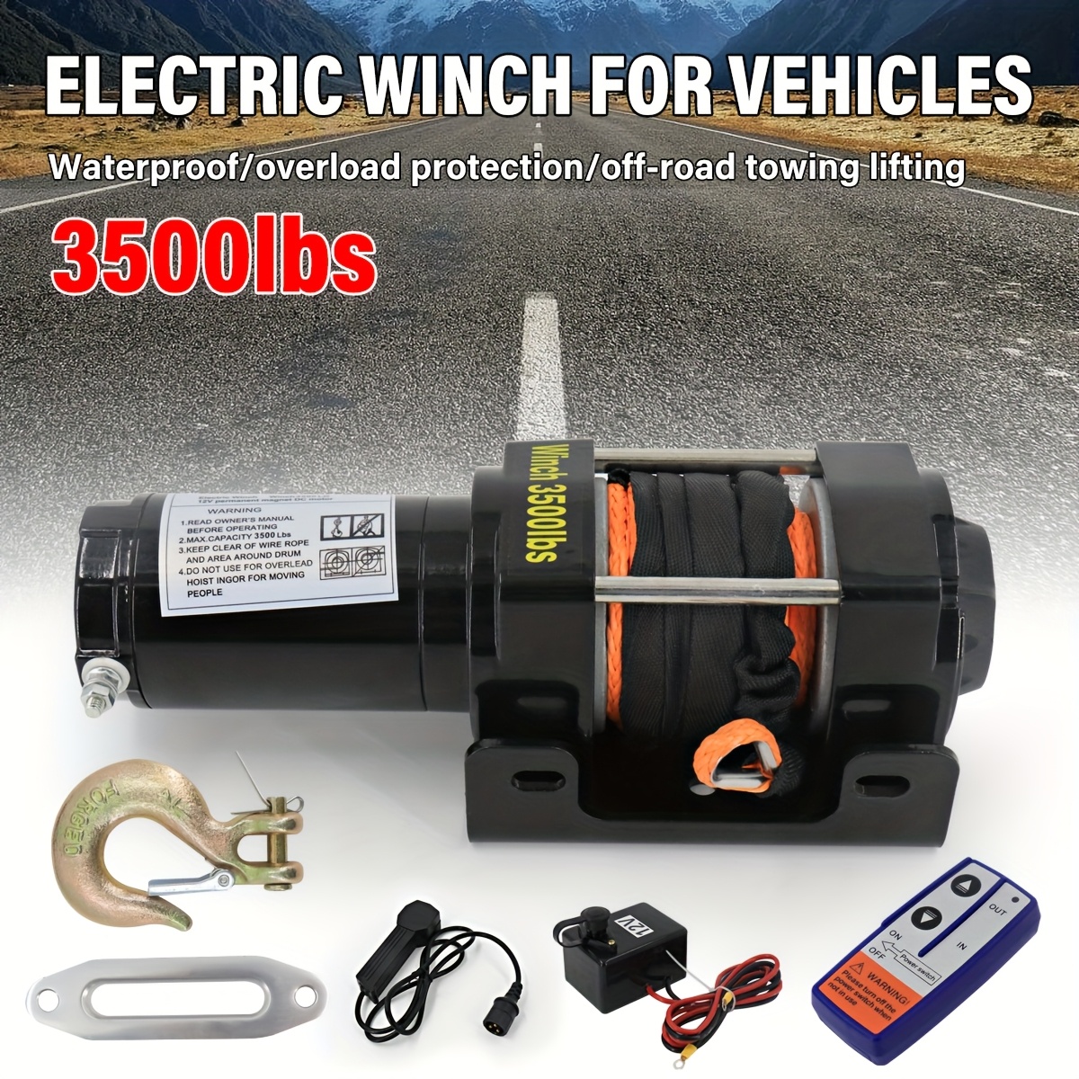 TEMU Electric Winch 12v 3500lb Wireless Remote Workshop, Electric Winch With Wireless Remote Garage Workshop