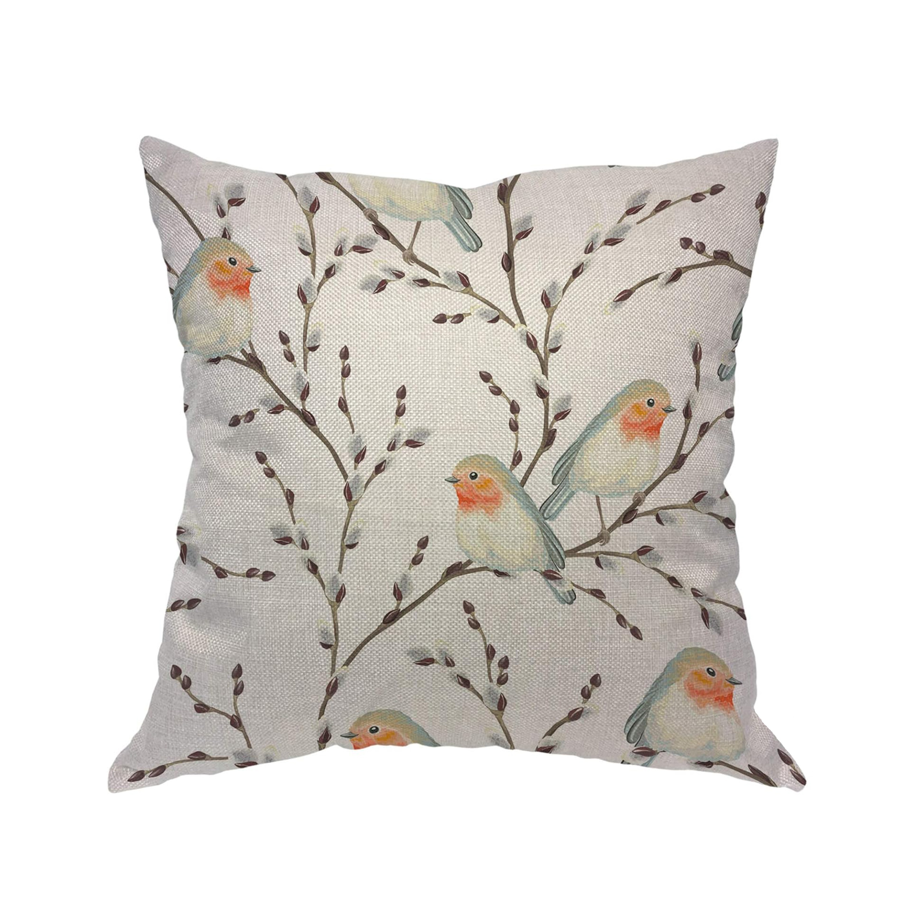 

Contemporary Linen Throw Pillow Cover - Adorable Watercolor Bird & Willow Branch Design, Cute Robin Print, Single Sided, Case With Zipper Closure For Home Decor, Machine Washable (1pc, No Insert)