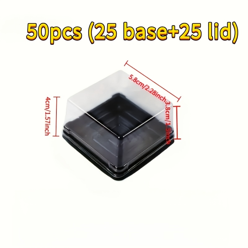 TEMU 50 pièces (25 bases + 25 couvercles), boîte à gâteau carrée transparente de taille moyenne avec couvercle, boîte cadeau de pâtisserie de qualité