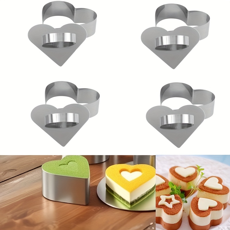 

4-pack Stainless -shaped Cake Molds With Push Plate, Mini Baking Rings For Cheesecake, Mousse, Tiramisu, Pastries, Biscuits, Diy Kitchen Accessories, Uncharged Baking Tools