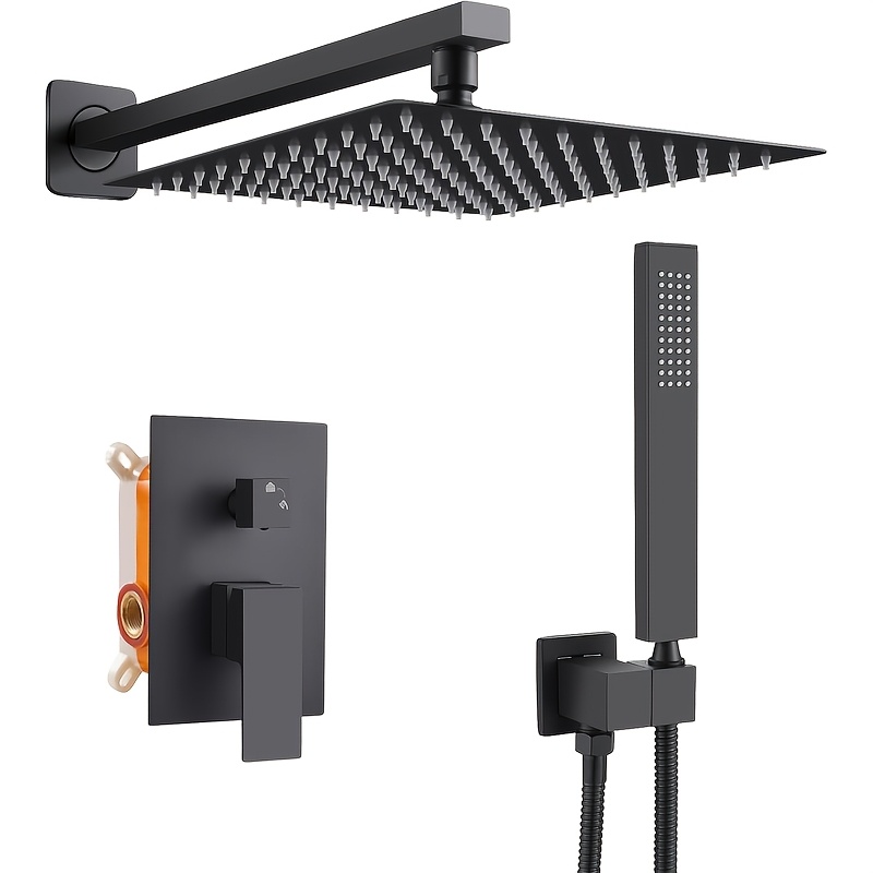 TEMU Shower Faucet Rain Shower System For Bathroom Shower System With Square Rain Shower Head & Hand Shower, Wall Mounted Bathroom Faucets With Valve