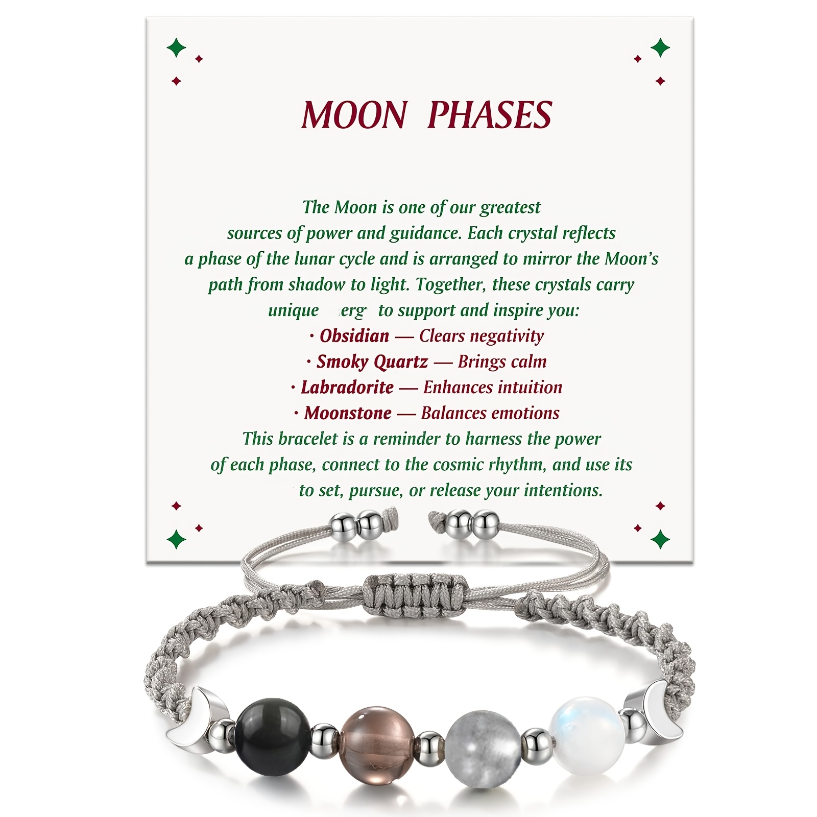E-shop Mondphasen-Yoga-Meditation-Armband für Paare – Perlenarmband mit Mondstein – Spirituelles Armband für Glück, emotionales Gleichgewicht
