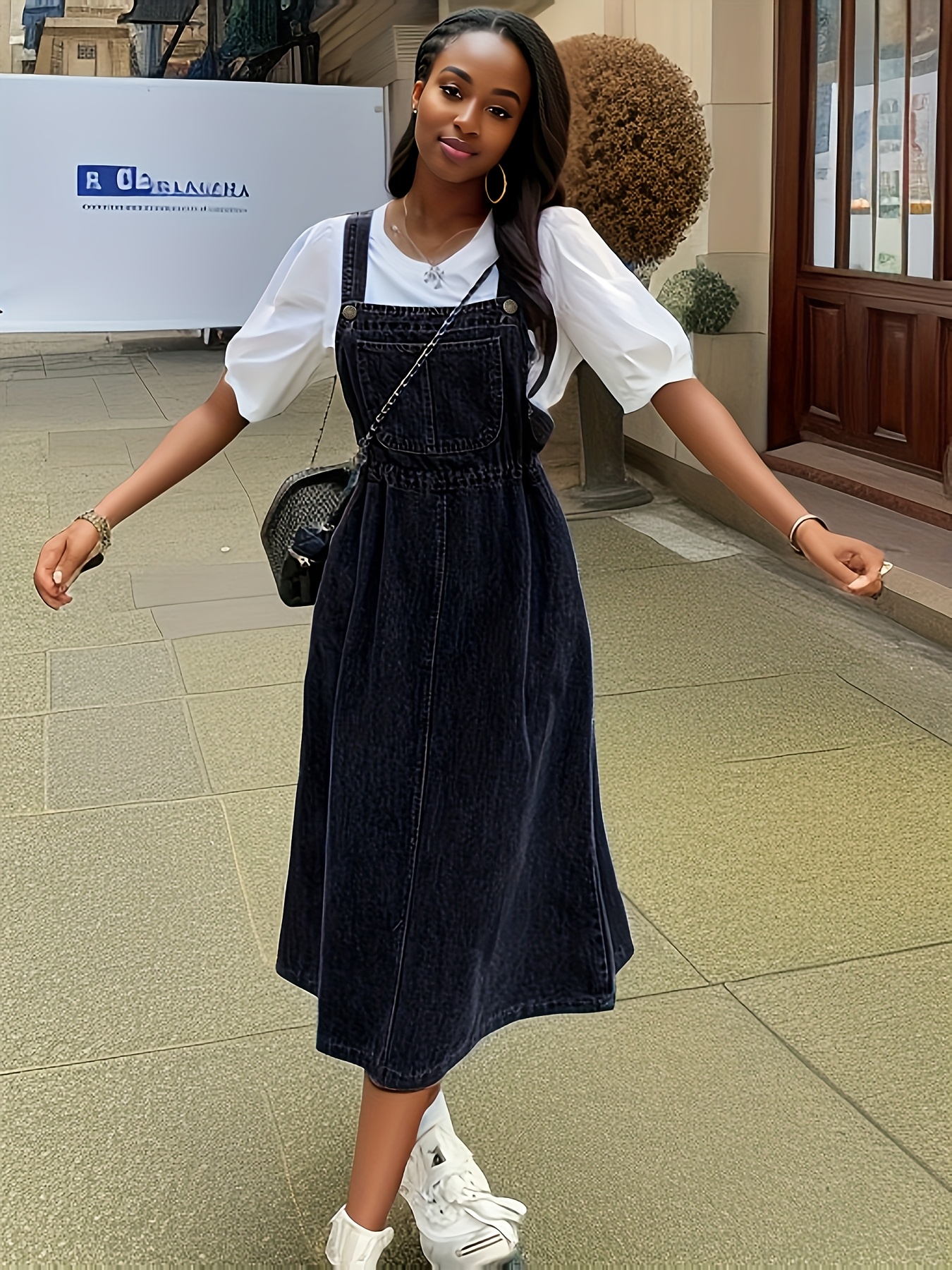 womens elegant black jeans dresses non stretchy denim loose Temu