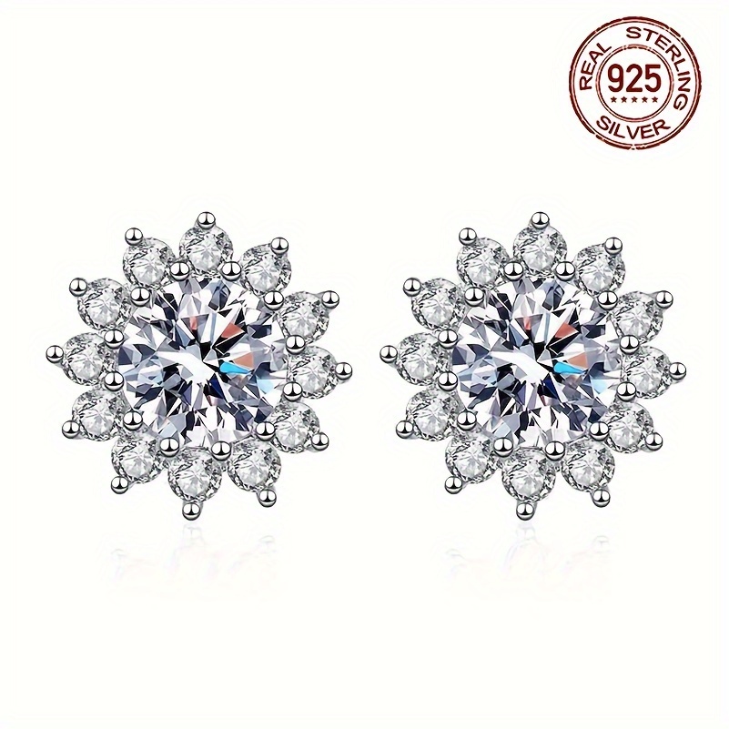 

925 Sterling Silver Zirconia Sunflower Stud Earrings Elegant Ear Piercing Jewelry Wedding Decor Jewelry Gifts For Women