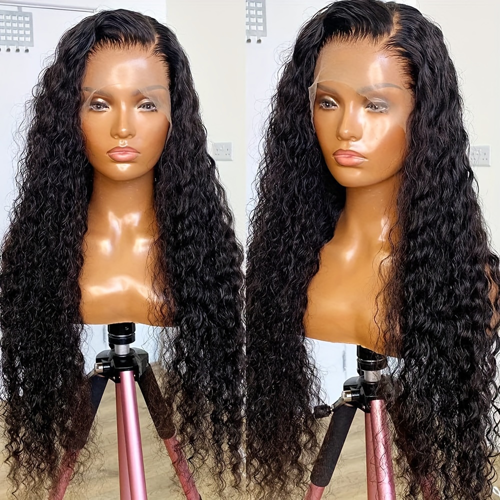 

Natural Black Curly Wave Lace Front Wigs For Women 13*4 Inch Deep Part Space Synthetic Heat Resistant Fiber Long Loose Wavy Glueless Lace Front Wigs For Daily Party Use