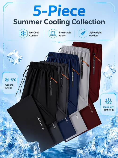 item picture 5pcs mens summer training pants lightweight ventilated polyester blend with for movement all day