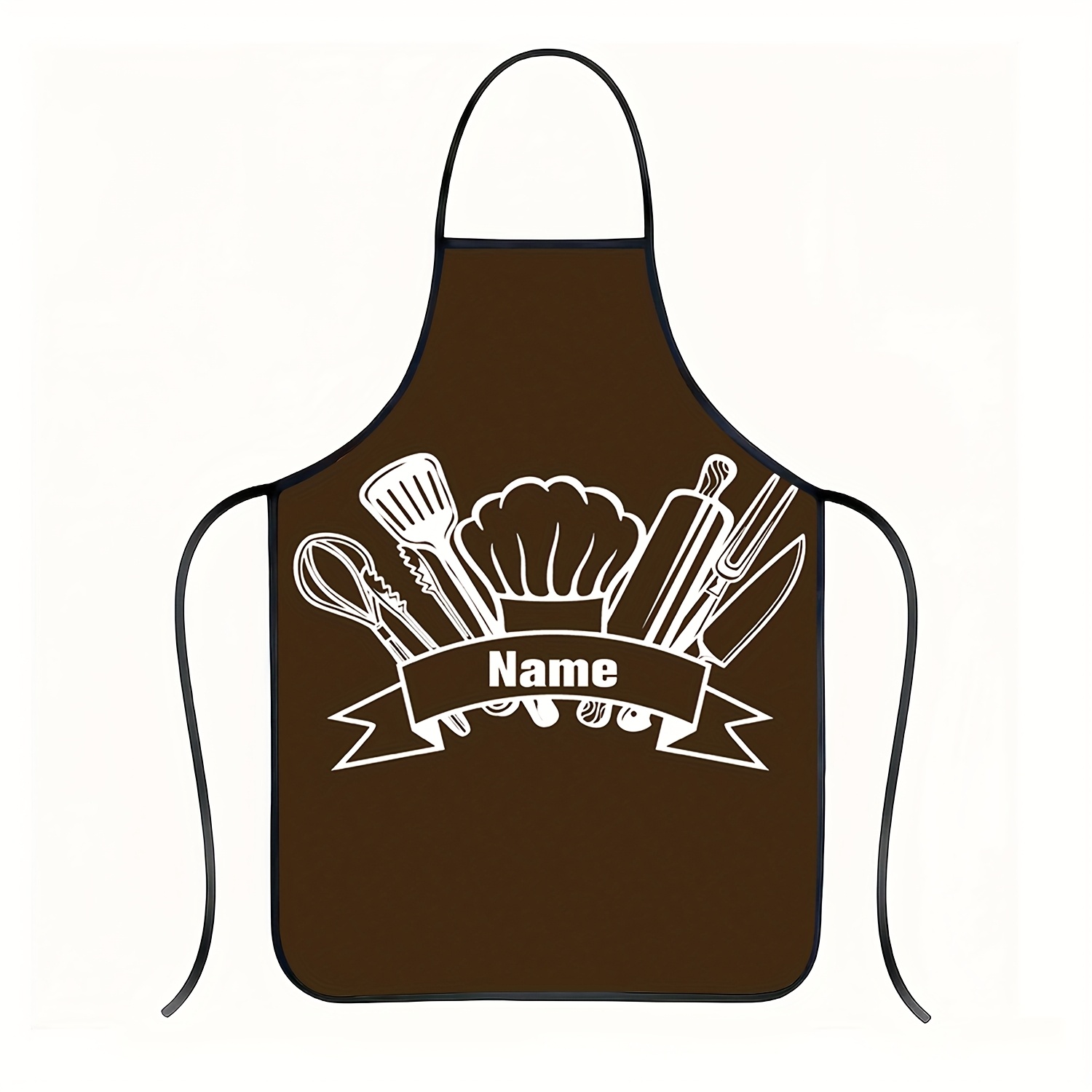 TEMU Tablier de cuisine 1 pièce personnalisable avec nom pour des Pères, tissu épaissi 150g/㎡, tablier avec imprimé motif ustensiles de cuisine de