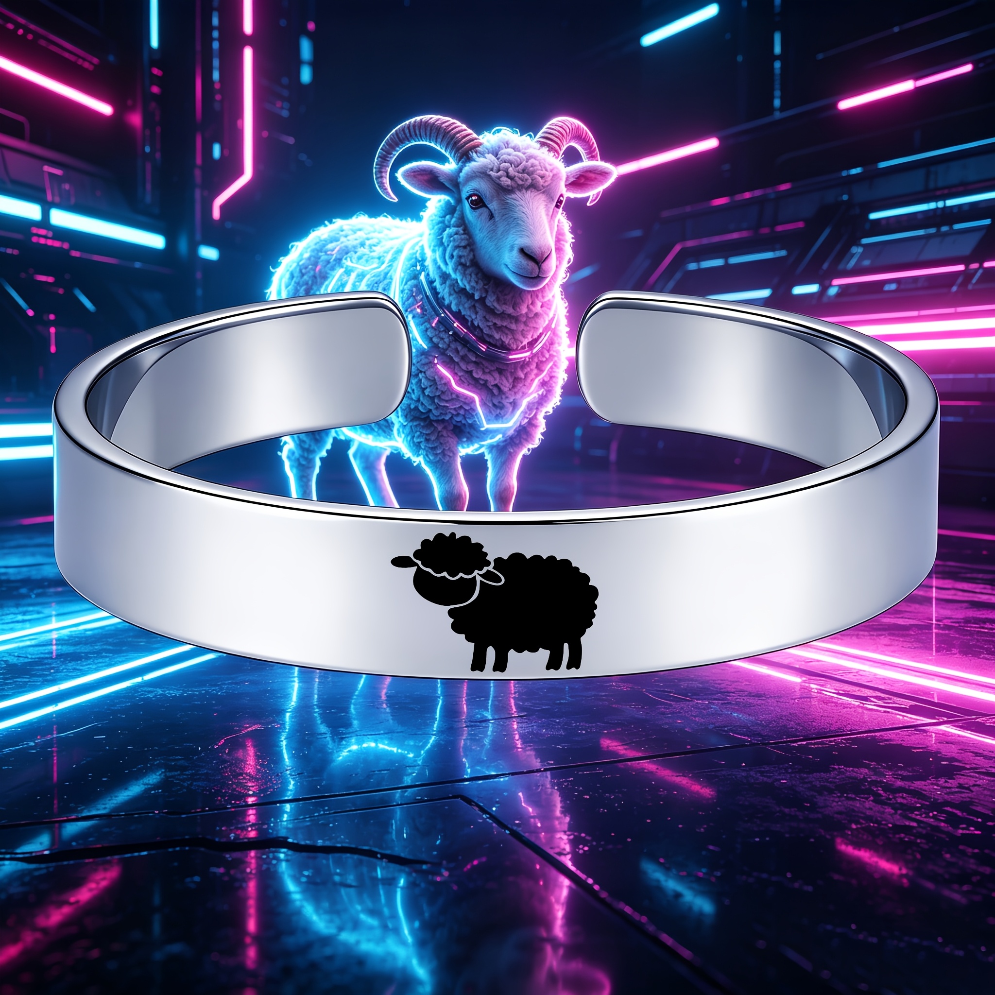 304 Stainless Steel Open Bangle Bracelet with Lamb Design
