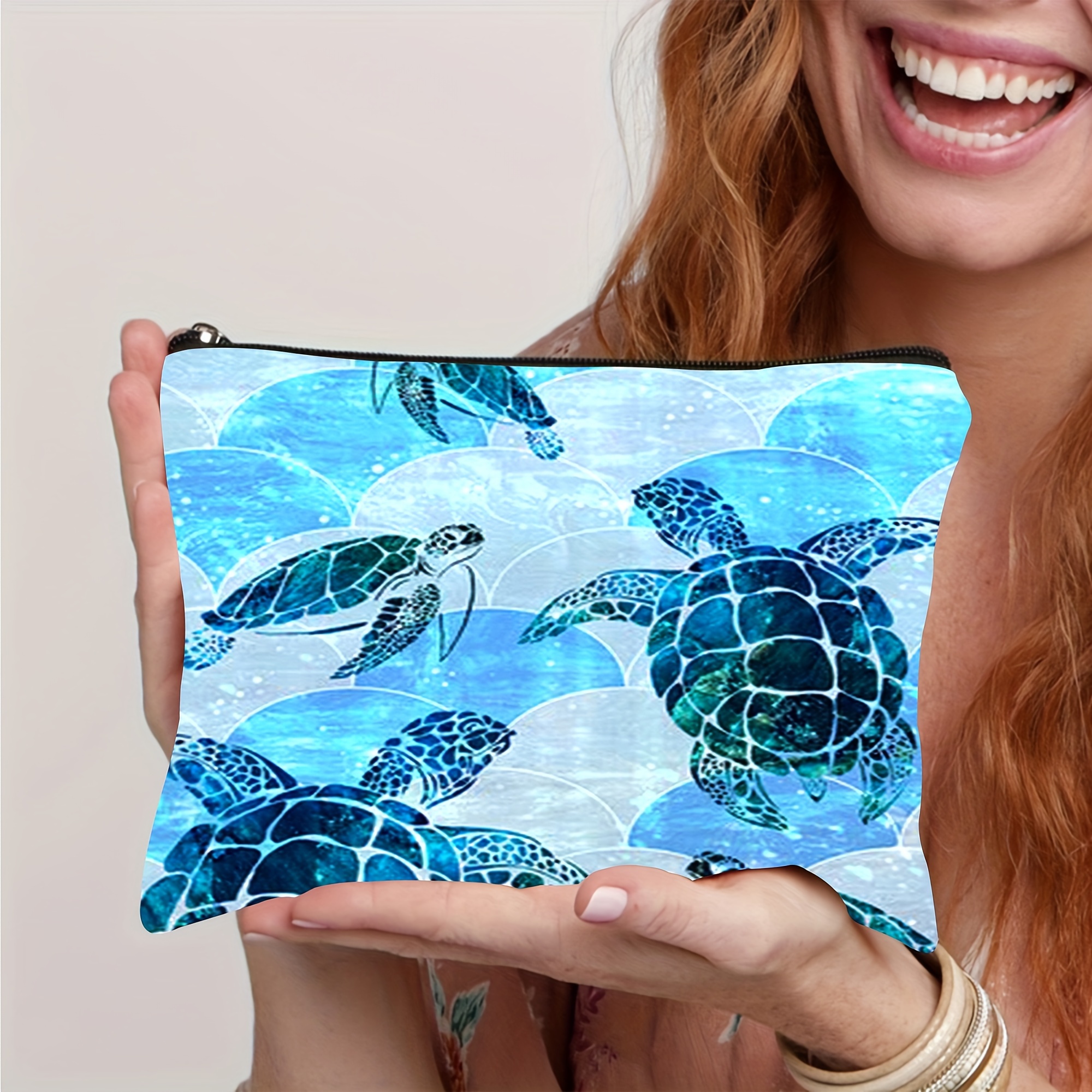 

Canvas Organizer Bag With Deep Sea Turtle Design - Toiletries, Makeup, Pens & , Scent-free, Companion, Turtle Decor