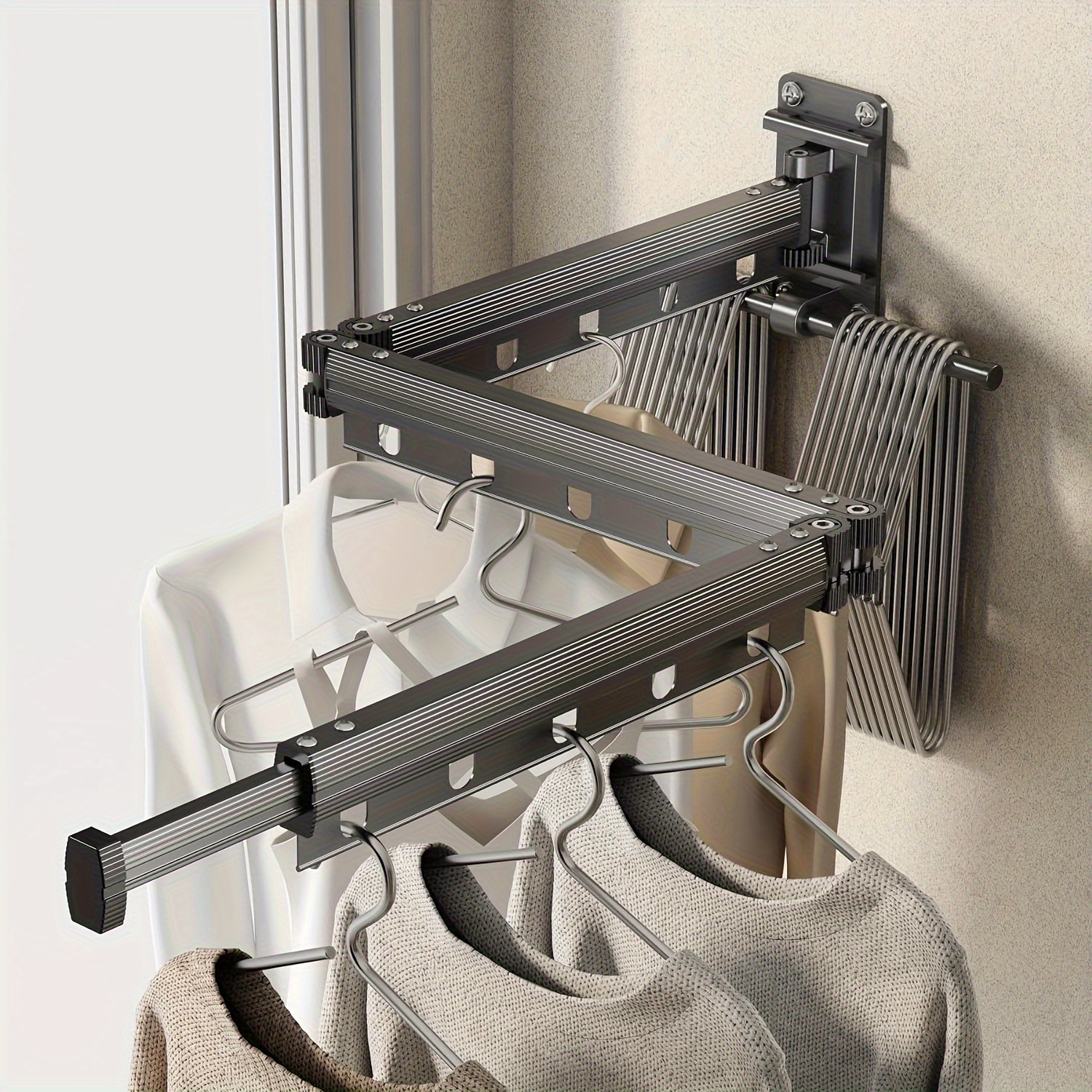 TEMU Clothes Drying Rack Wall Mounted, Laundry Drying Rack Collapsible Retractable , Space Saving With Bar-matte