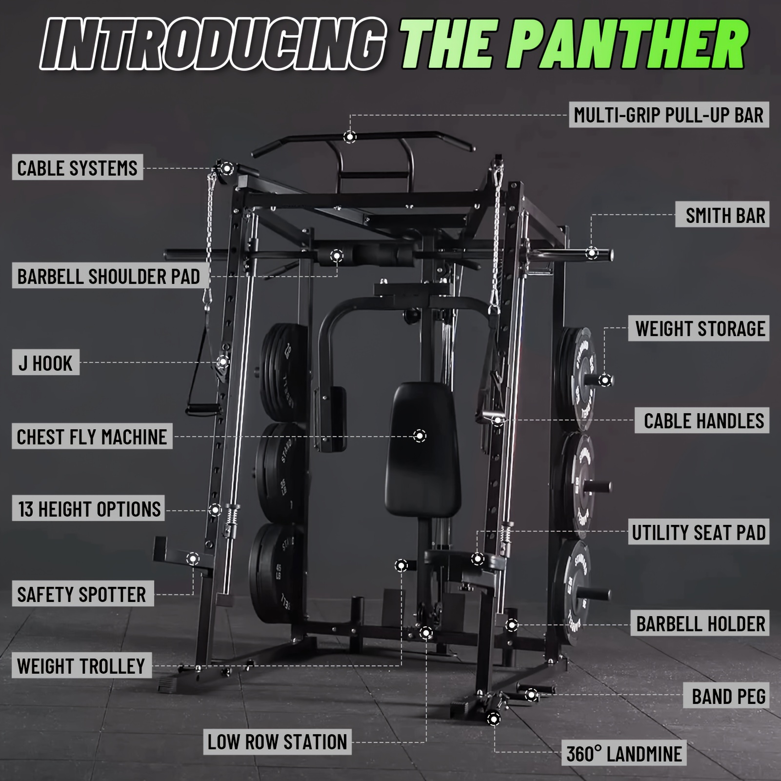 

Machine, 2000lbs Squat Rack With Chest Fly Arm, 2 Lat Pull-down Systems, Cable Machine And And More Cable Attachment For Home Gym