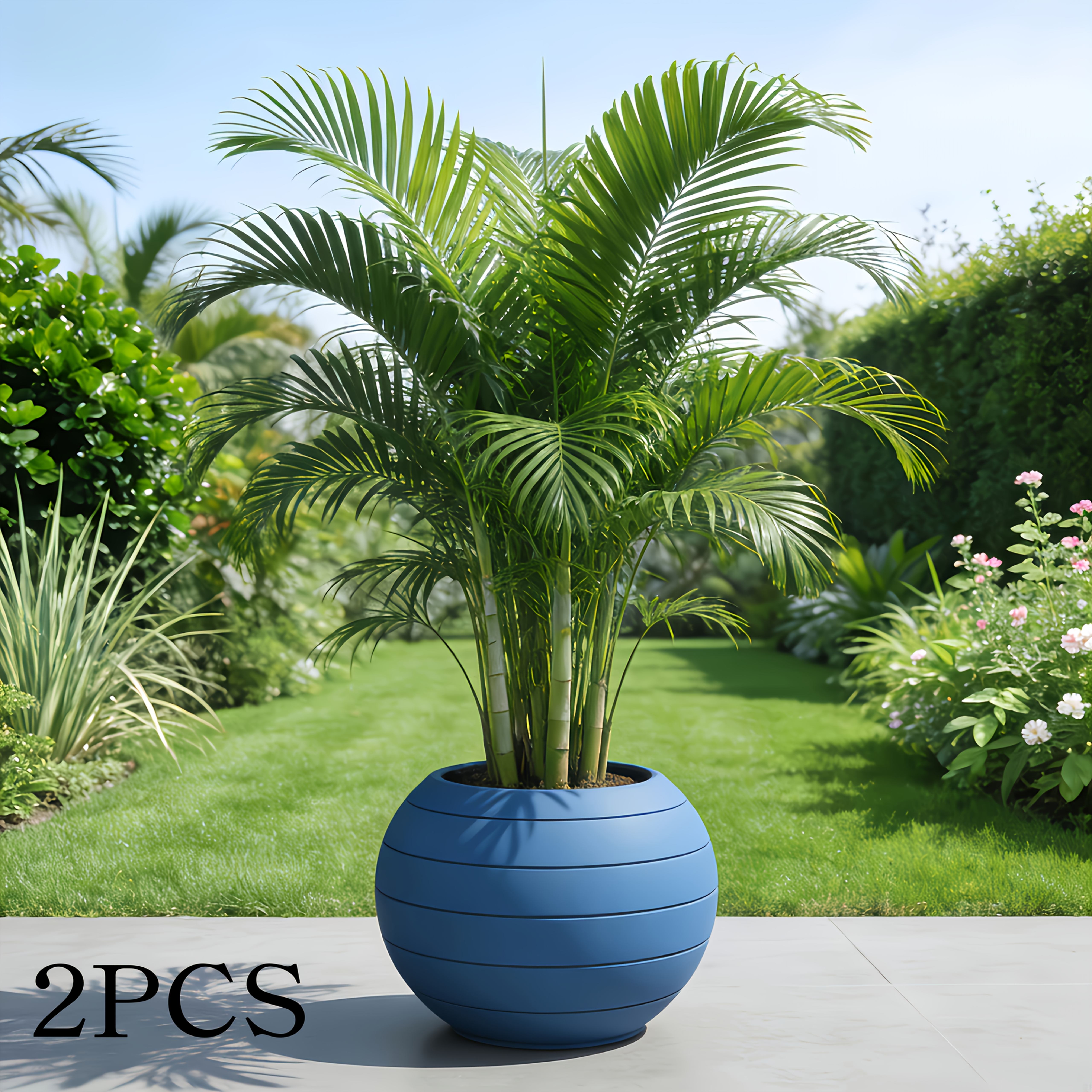 2pcs//Beautiful Large Outdoor Artificial Palm Tree And Gypsophila Combination Set | Dense Green Fierce Tooth-Shaped Leaves, Suitable for Indoor Living Room/Outdoor Garden, Shed, Terrace, Perfect Choice for Easter, Ramadan, St. Patrick'S Day