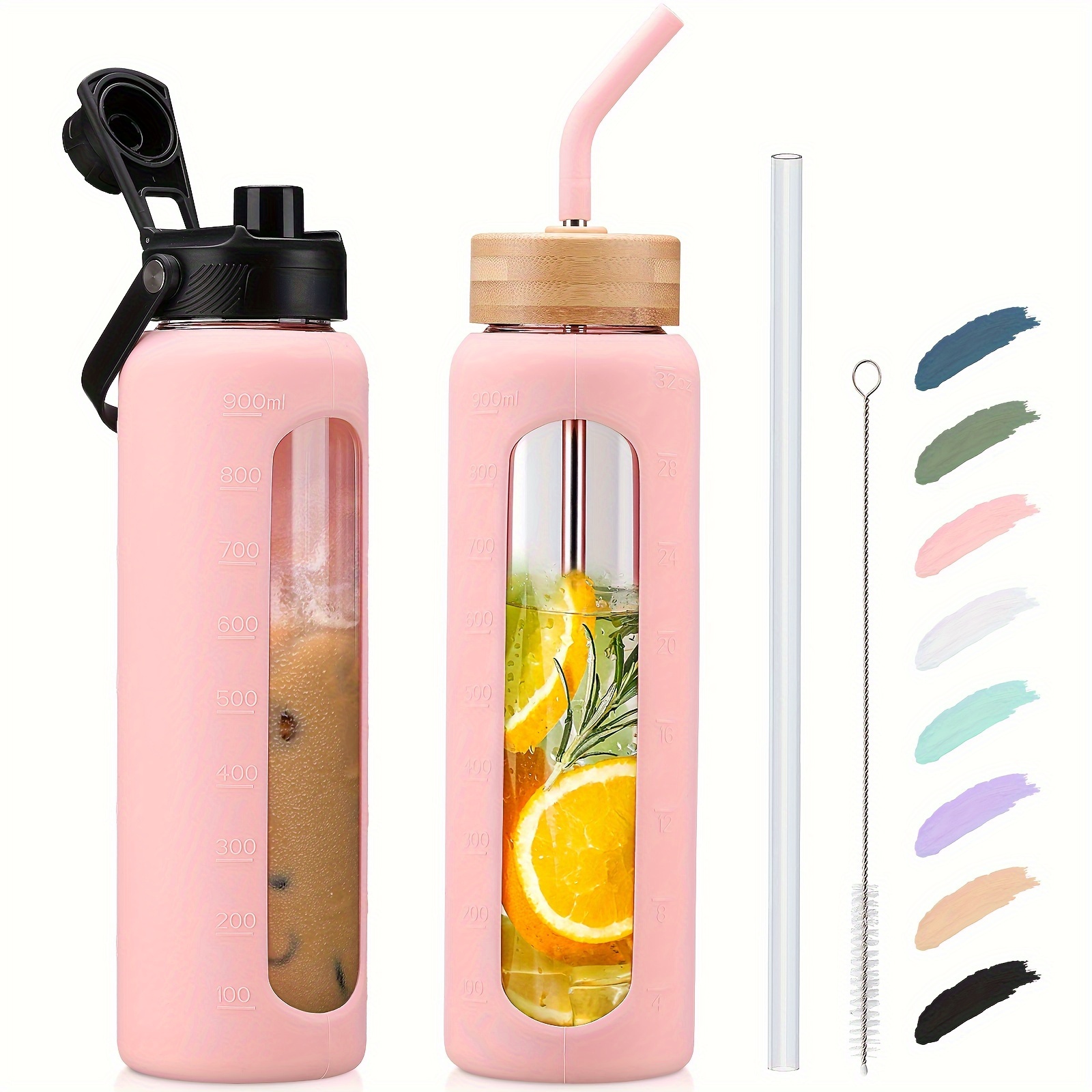 

Mukoko Glass Water Bottles 32 Oz Water Bottle With Straw, Sports Water Bottle With Handle, Clear Water Bottle With 2 Lids Bamboo Lid And Spout Lid, Wide Mouth Water Bottle With Sleeve