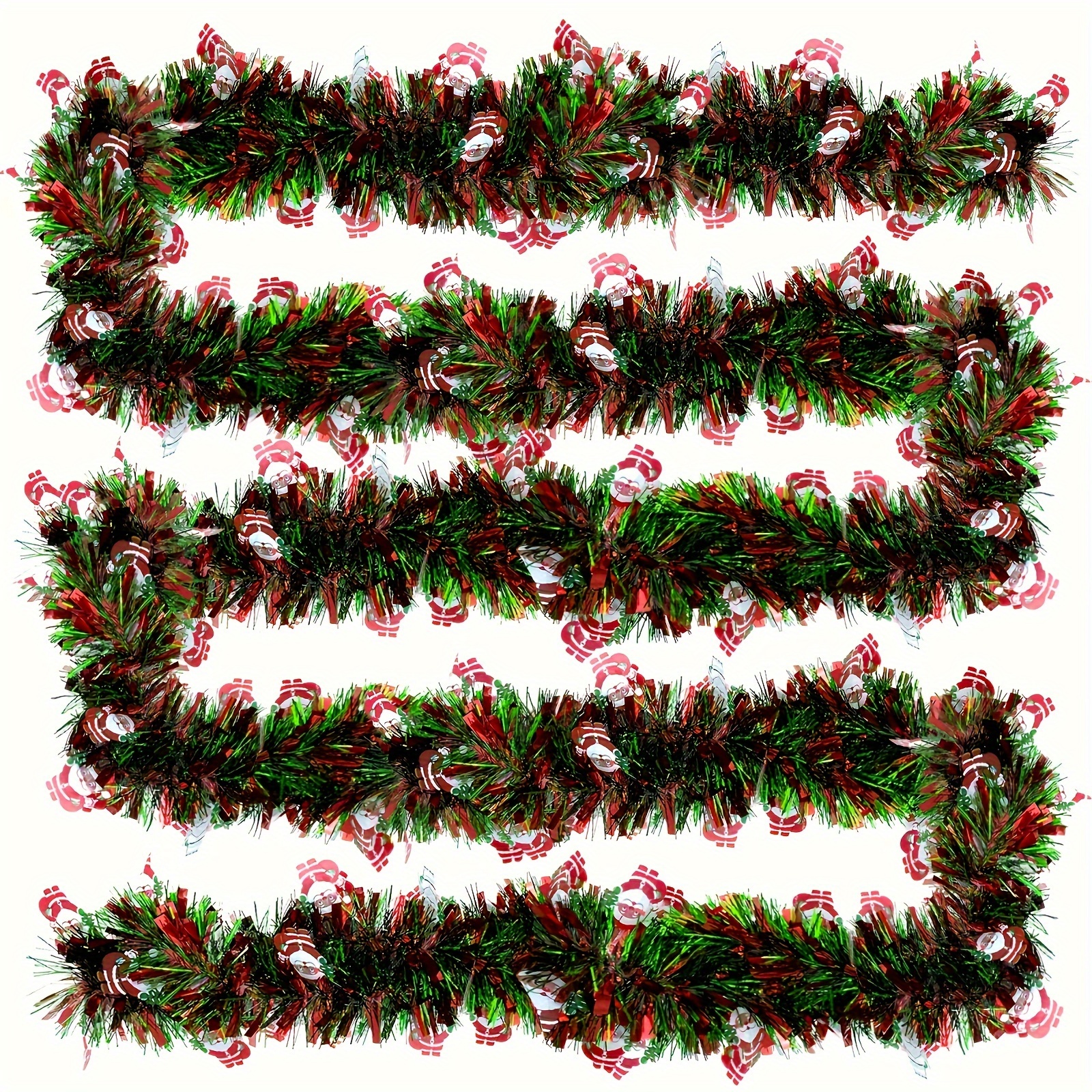 

196" Christmas Tinsel Garland - Metallic Twist, Red & Green Hanging Ornaments For Tree And Party Decor, Indoor/outdoor Use