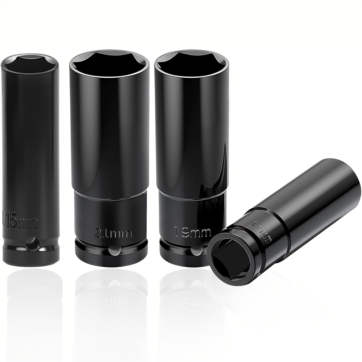 TEMU 4pcs 1/2 Inch Drive Impact Socket Set, 15mm 17mm 19mm 21mm Sizes, 78mm Length Wheel Protector Socket Kit For Tire Repair
