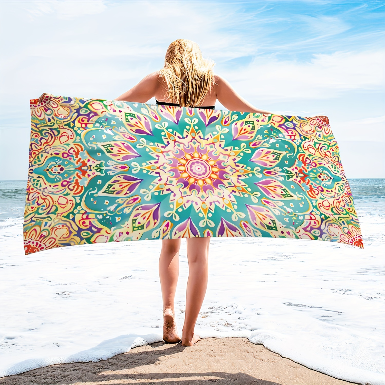 

1pc Bohemian Microfiber Oversized Beach Towel, Durable Quick Drying Sunscreen Washable Bath Towel, Summer Beach Camping Swimming Pool Travel Essentials