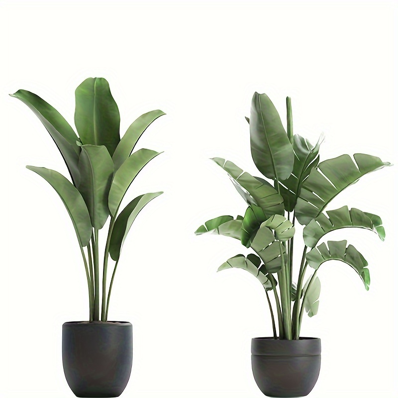 TEMU 2pcs Tropical Green Plant Wall Decals - Removable, Self-adhesive Potted Plant Stickers For Bedroom & Living Room Decor