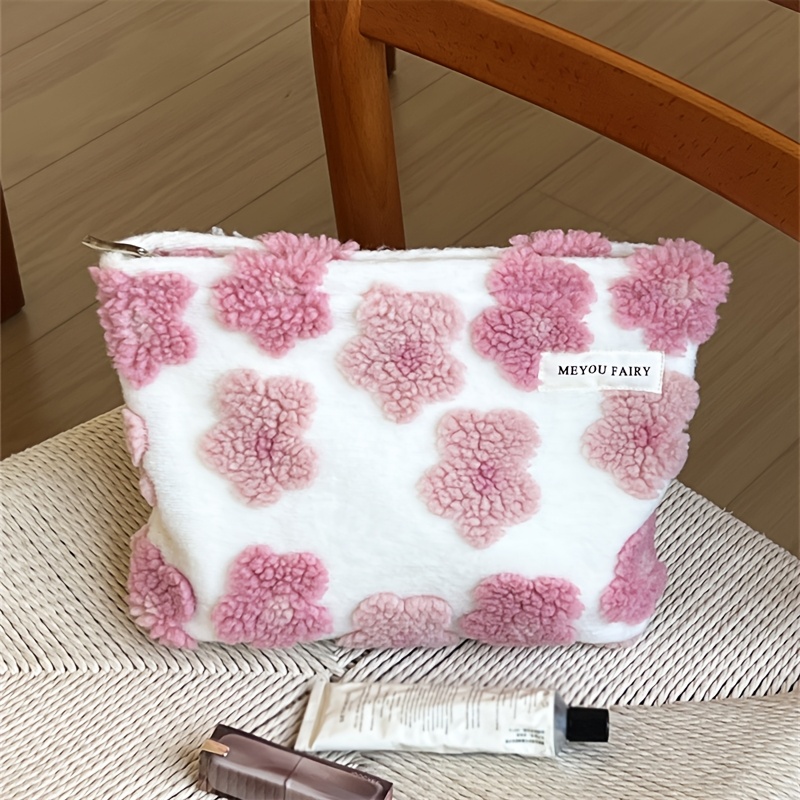 Image of Valentine's Day New Release, Three-dimensional Pink Floral Makeup Bag, Christmas Gift, Practical New Year Storage Pouch, Toiletry Bag With Inner Lining, Handbag-style Storage, Portable Organizer