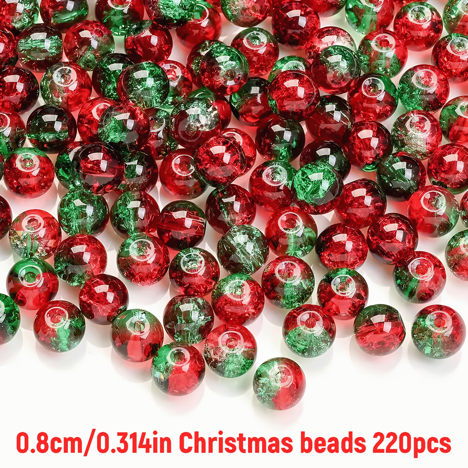 Image of 220pcs 8mm Christmas Colored Mix Cracked Beads With Red, Green, For Jewelry Making Bracelet Necklace Keychain Additions Handmade Materials