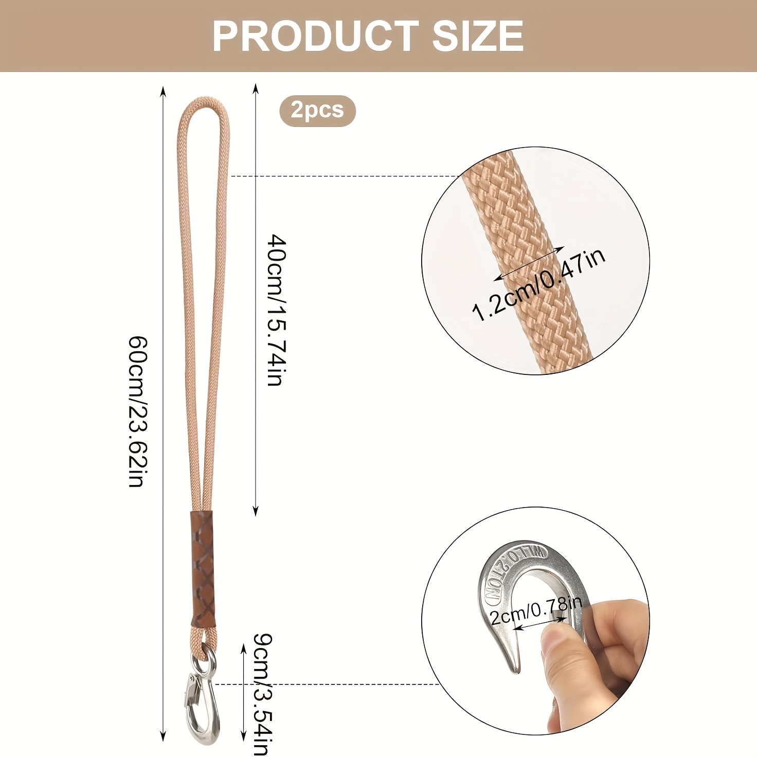 2pcs 23.62inch Hammock Hanging Ropes with Locking Carabiners, for Hanging Installation, Hammock Swing Hanging Ropes, Adjustable Ropes, Suitable for Swings and Hammocks