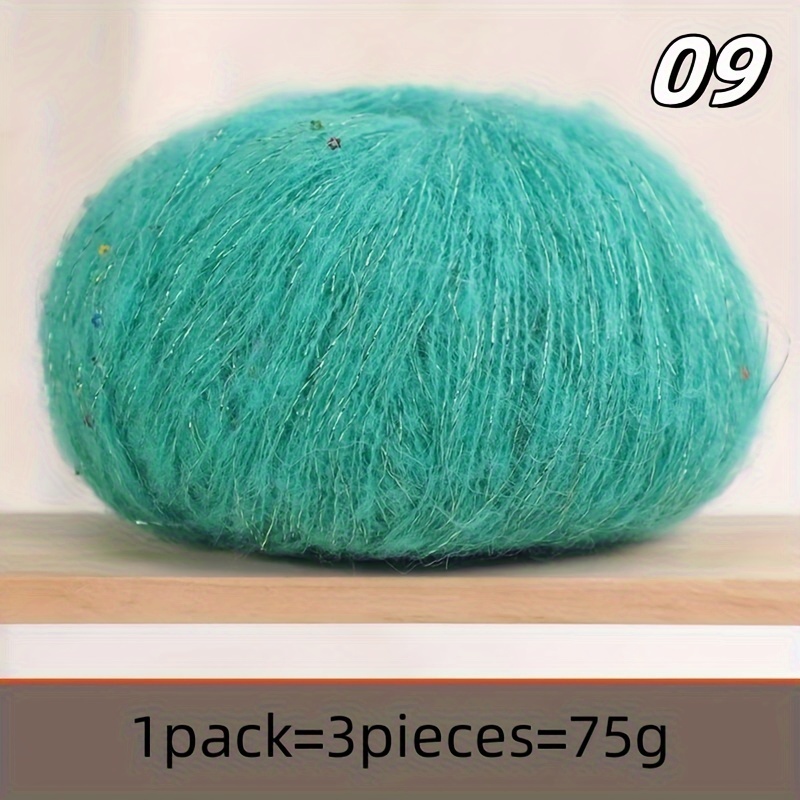 TEMU 3-, Sequined Thread Fine Thread Yarn Balls Crochet Handmade Scarf Shawl Bright Matching Thread
