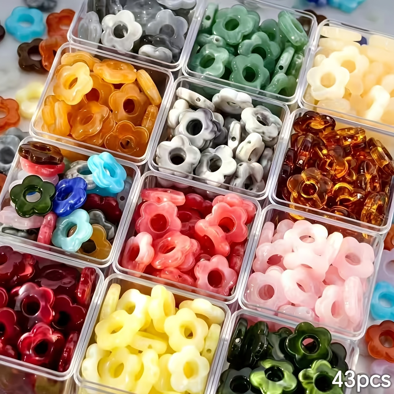 TEMU 43pcs 14mm Five-petal Flower Ombre Acrylic Flower Charms With Holes, Women's Fashion Pendants And Charms For Bracelets > Women's Beading >