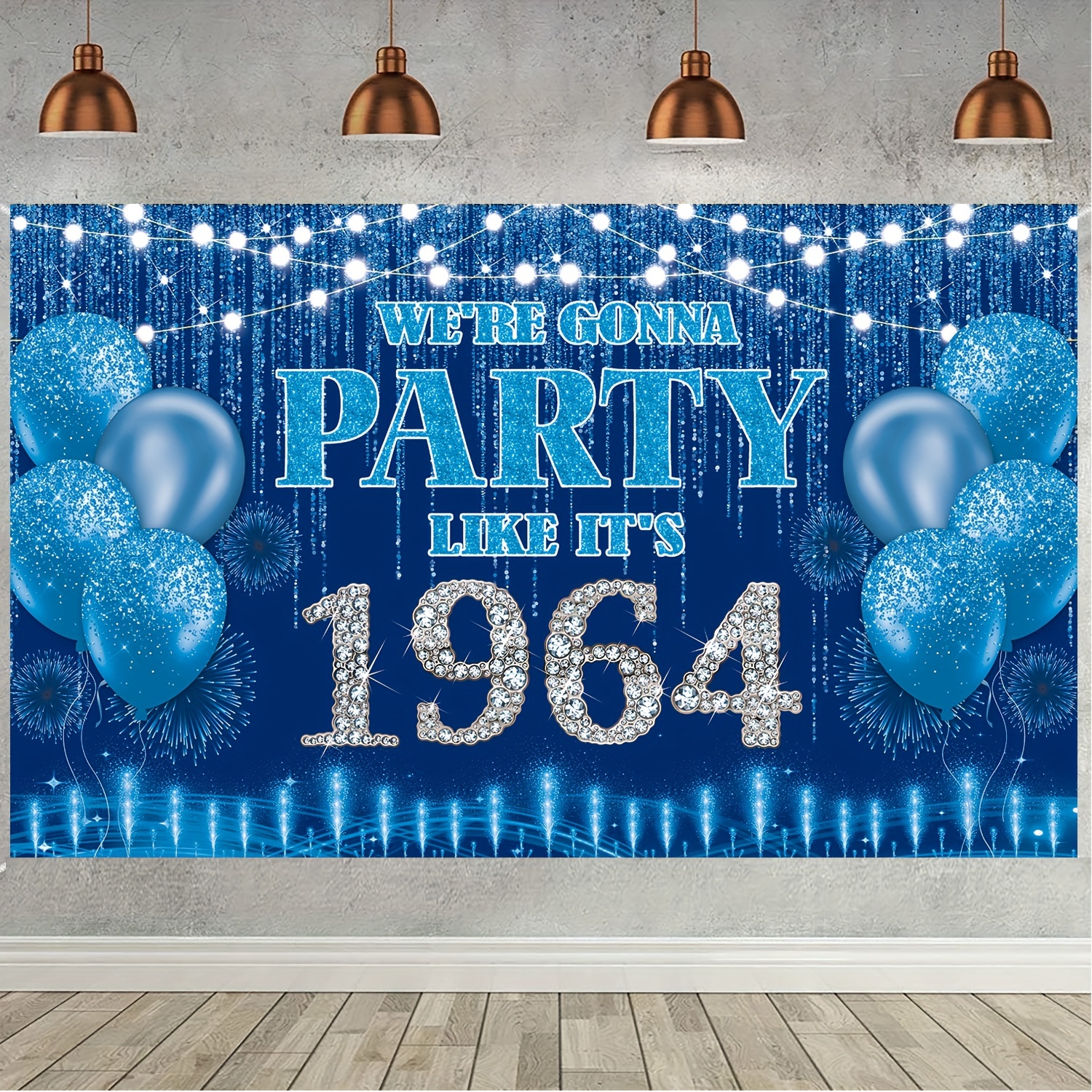 

Bannière Bleu Marine pour 60e Anniversaire - Grande Décoration de Fête 'Retour à 1964', Fond Photo Joyeux 60e pour Intérieur/Extérieur