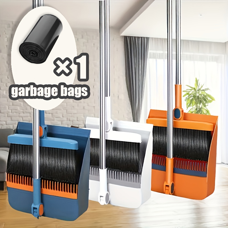 2pcs set of brand   in 1 rotatable and foldable magnetic suction broom dustpan sweeping set enlarged and thickened household broom living room bedroom pet hair cleaning broom non stick   blue orange white broom Product details 0