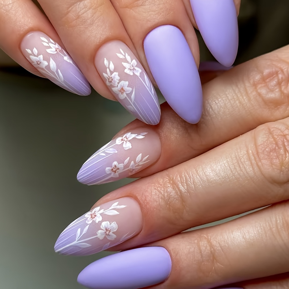 24pcs Water Drop Shaped Press-on Nails, Sweet And Simple Gradient Floral Pattern , Suitable For Women And, Fake Nails Category, Nail Stickers