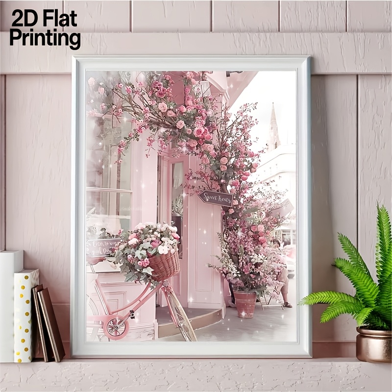 Image of 2d Flat Printing/1pc Pink , Diy 5d Diamond Painting Kit -- Round Acrylic Diamonds, Frameless Canvas Craft, Suitable For Decor, An For Holiday Gifts