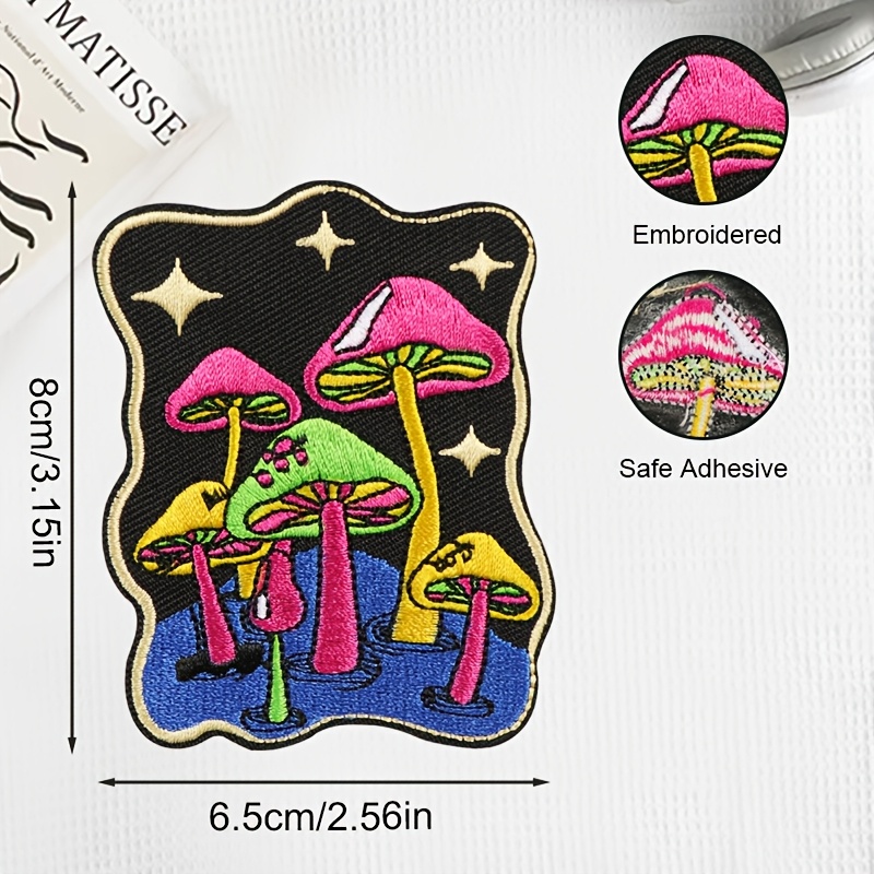 TEMU 1pc Colorful Mushroom Embroidered Patch | Heat-activated Glue, Easy To Apply, Suitable For Clothes, Hats, Backpacks, Coats, Bags, Jeans, Ideal