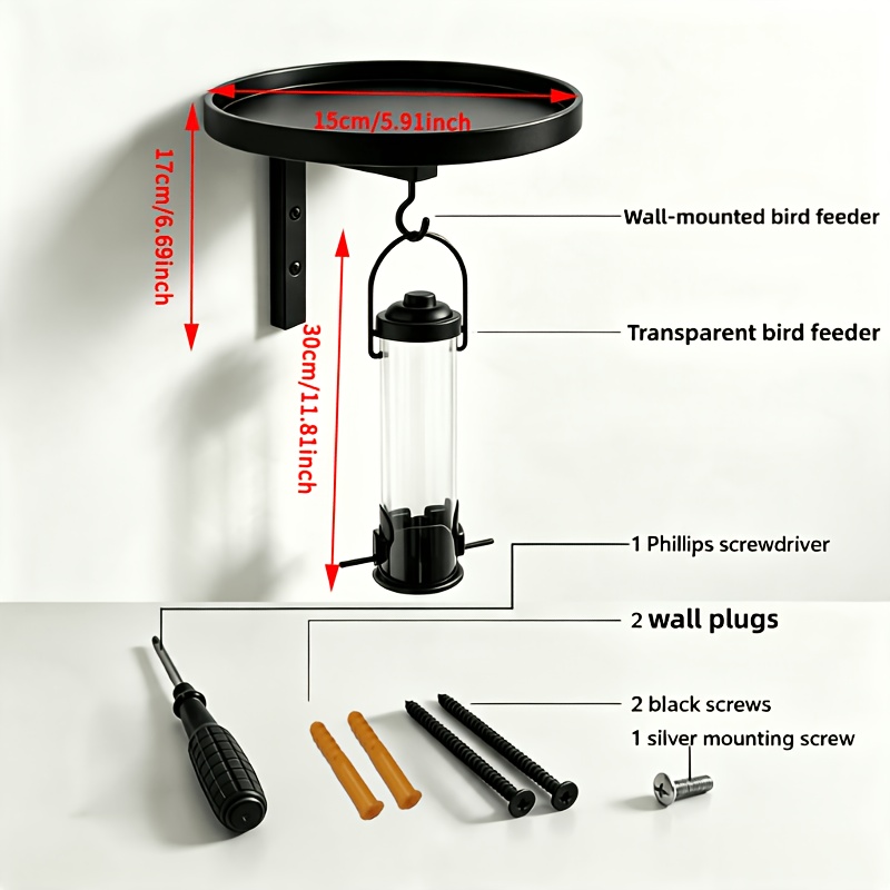 TEMU Wall-mounted Metal Wild Bird Feeder With Water And Bath Tray, Integrating Dual Functions Of Bird Watering And Feeding; Complete Installation Set