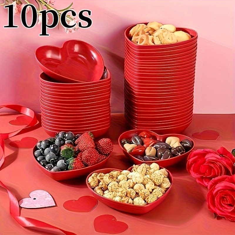 10 Assiettes Cœur Rouge Plastique - Service Fête Mariage Saint-Valentin