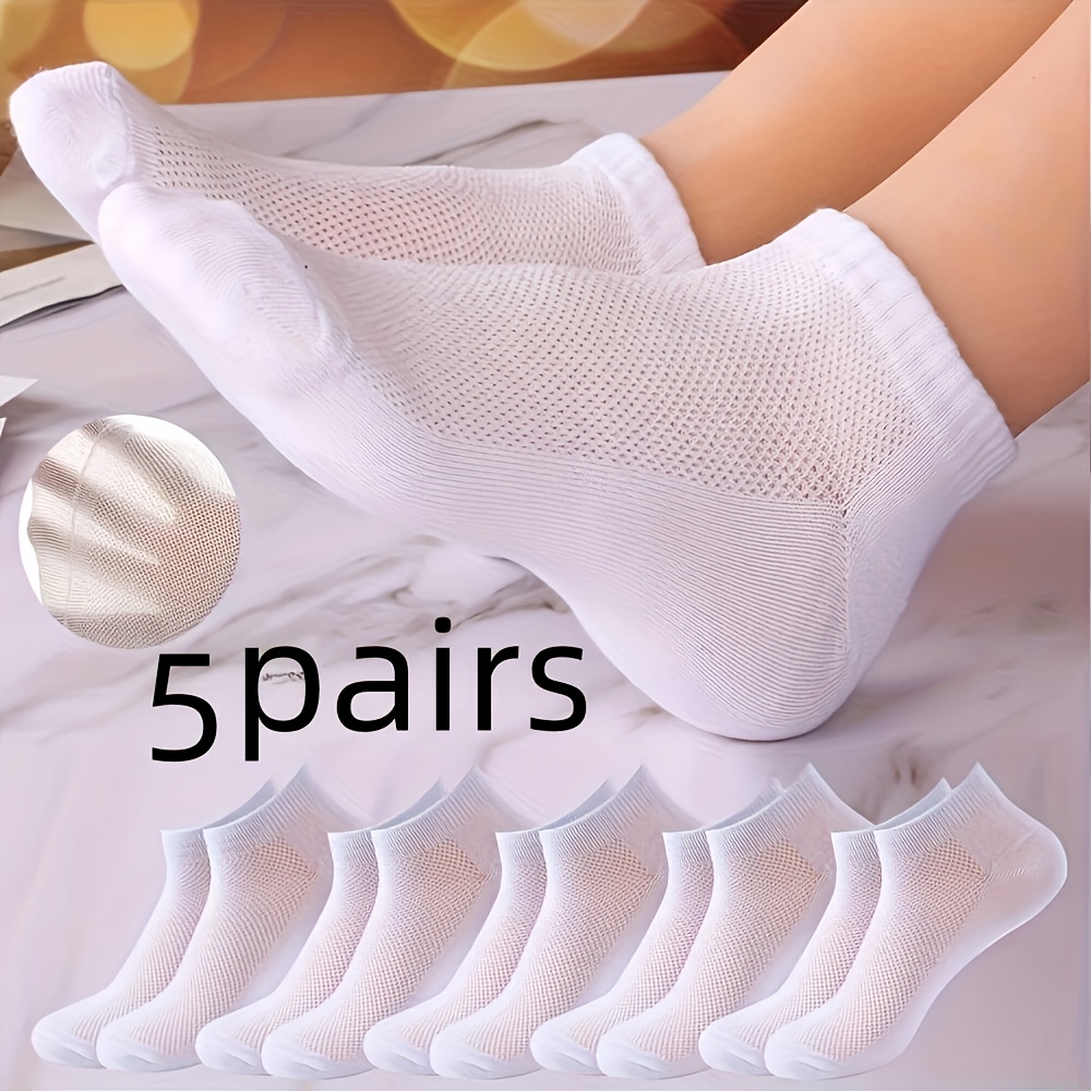 E-shop 5/10 Paar Sommer Dünne Mesh Kurze Socken Atmungsaktiv Rutschfeste Bootssocken Einfarbig Vielseitige Kurze Socken