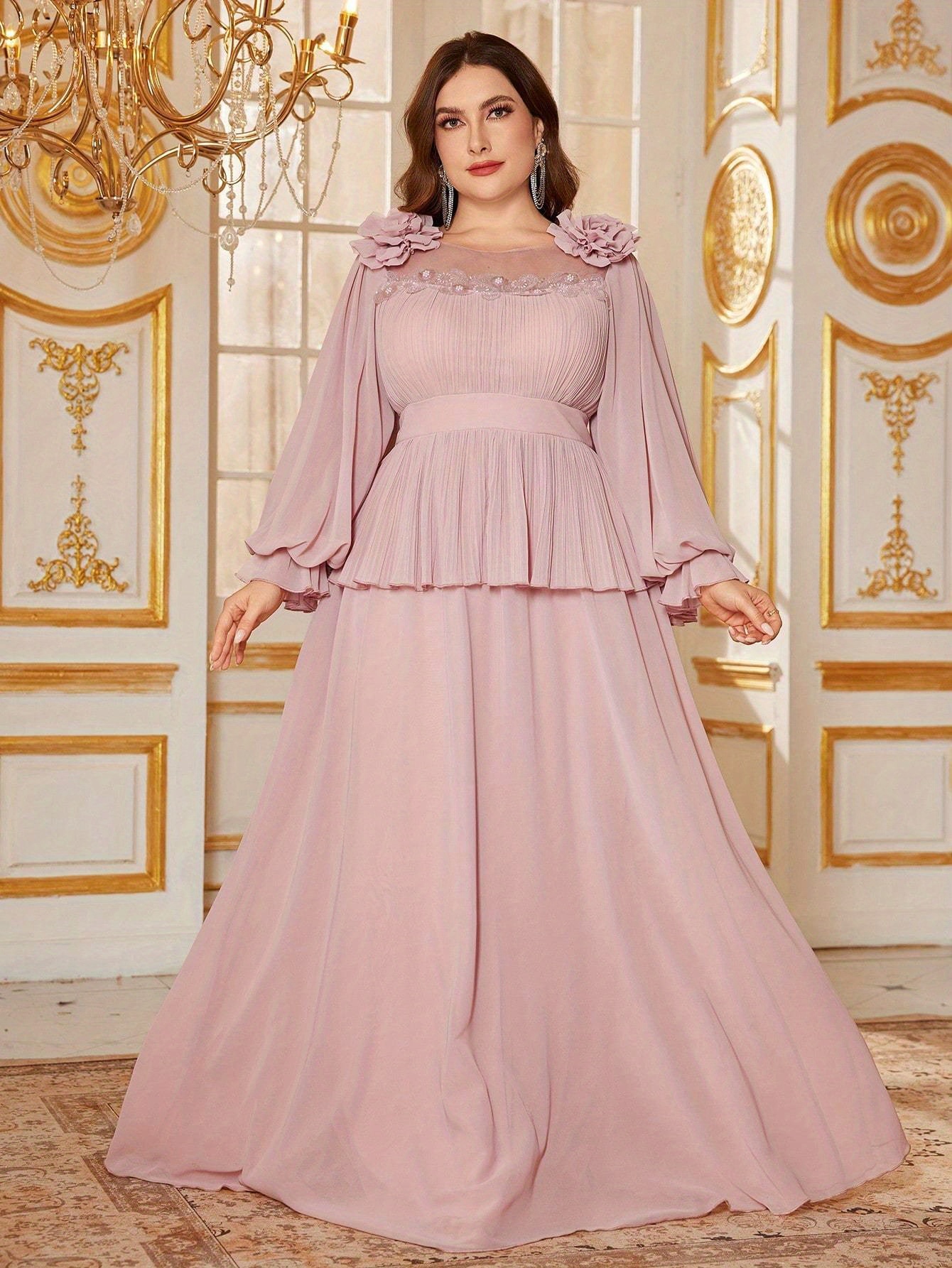 elegant pink summer dress size Elegant Plus Size Pink Chiffon Dress with Feather Print for Summer  Canary  Houze