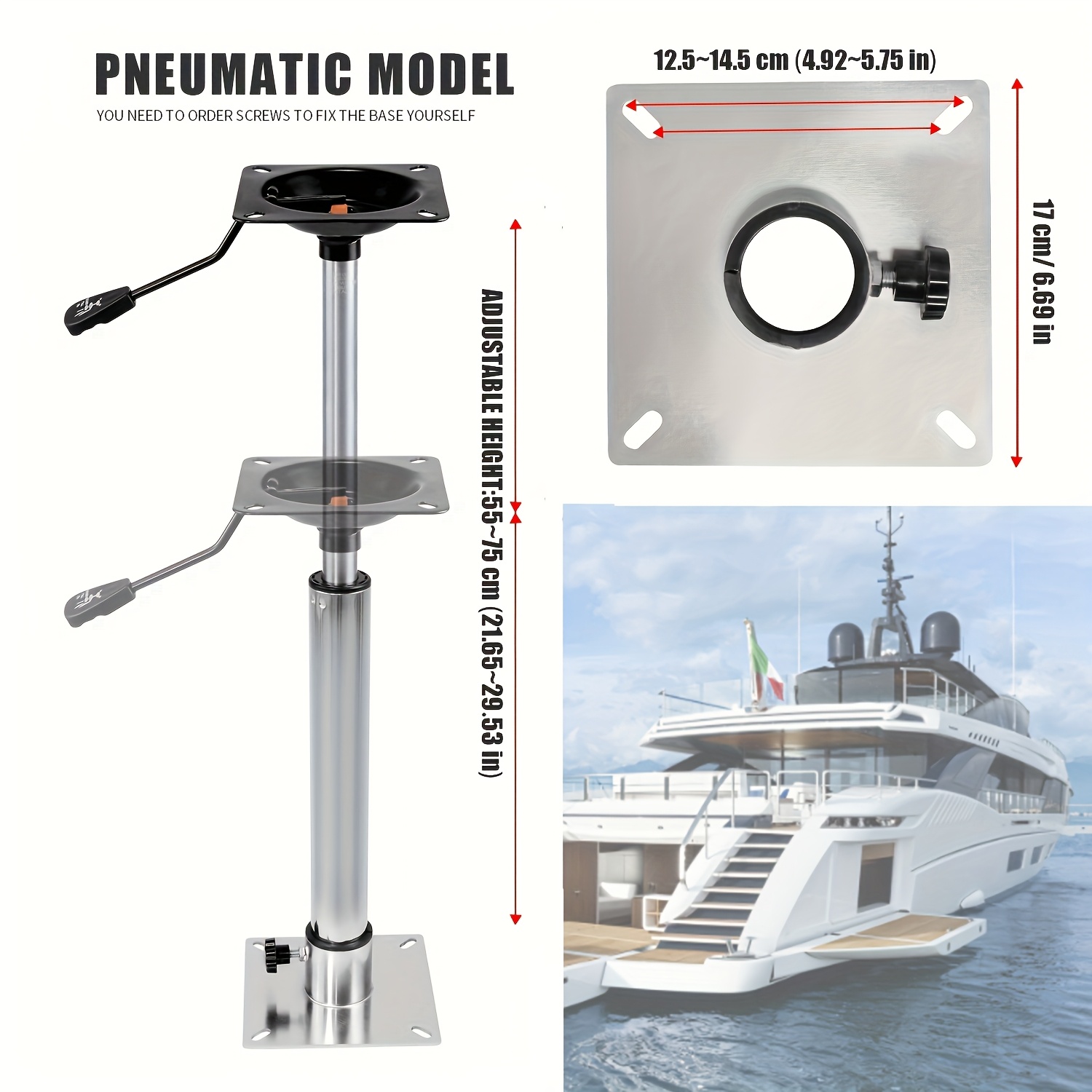 KOETSU Boat Seat RV Seat Base Set, Pneumatic Adjustable Lifting Base