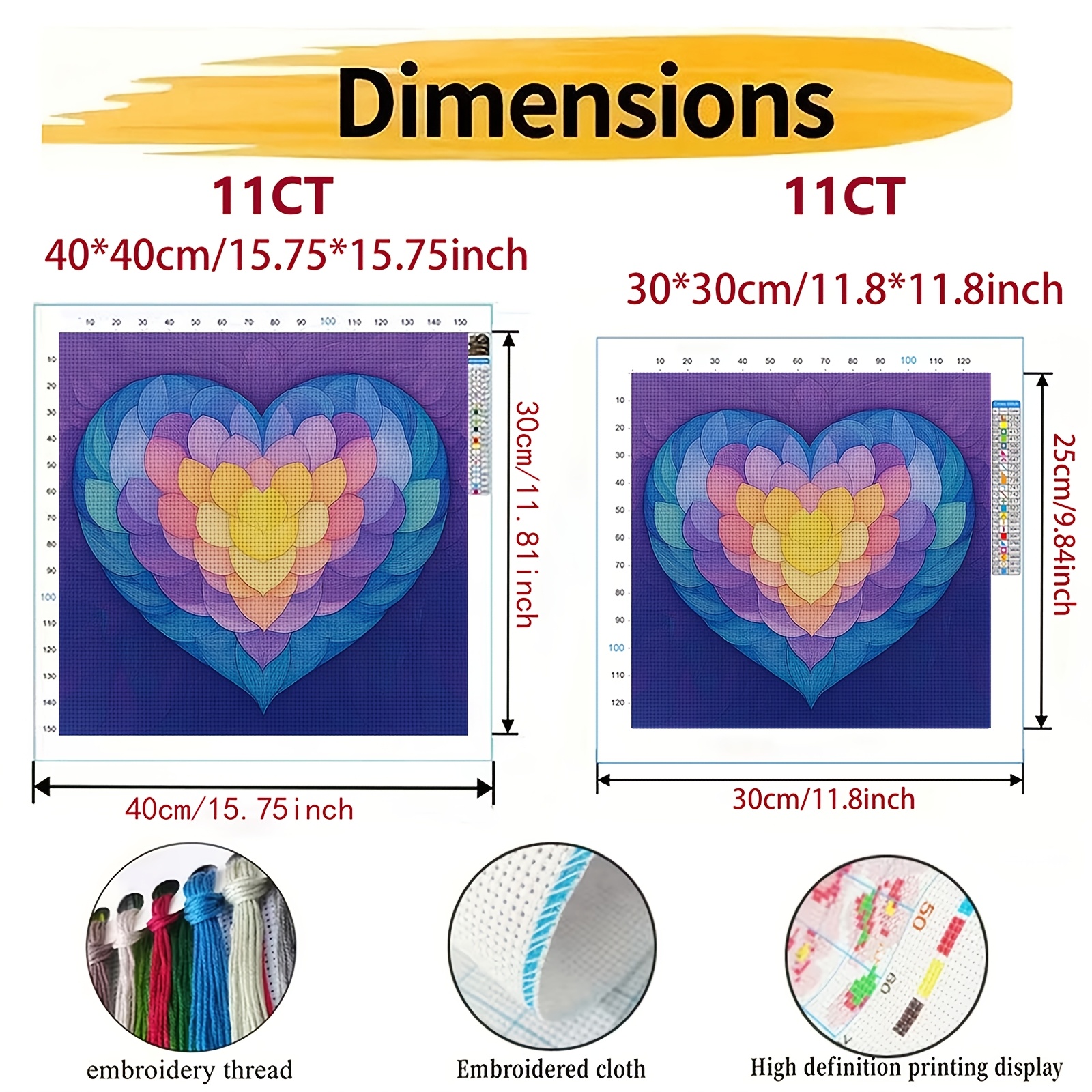 Cross-Stitch Printing Kit, Colorful Heart Petal Pattern for Beginners