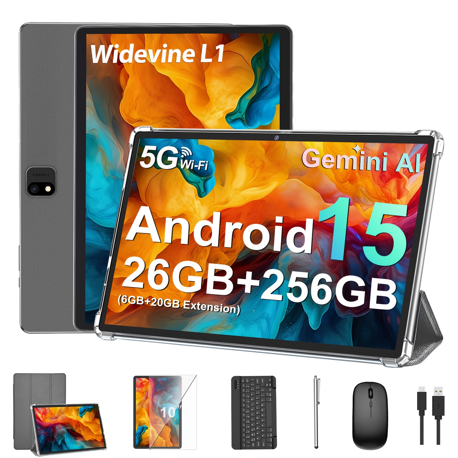 TEMU 2026 New Tablet Android 15, Tablet Computer 26gb (6gb+20gb) + 256gb Rom, 10.1 Inches, Android Tablet 2-in-1 Tablet Computer (optional