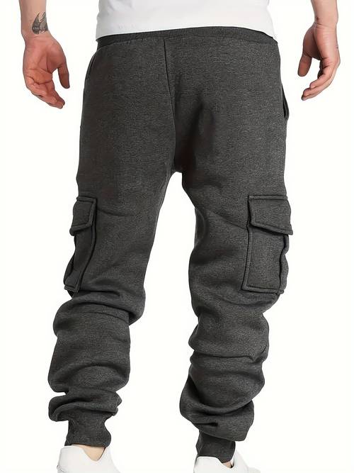 mens cargo pants multi pocket warm casual joggers for spring autumn and winter fitness solid color vintage soft street style athletic long pants with drawstring cuffs suitable for daily commuting outdoor sports running hiking and other
