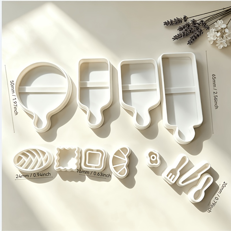 TEMU 12pcs Bread & Polymer Clay Cutting Mold Set With Bread Board Shapes Suitable For -themed Earring Crafting, Bread Loaves, Croissant, Roll Shapes,