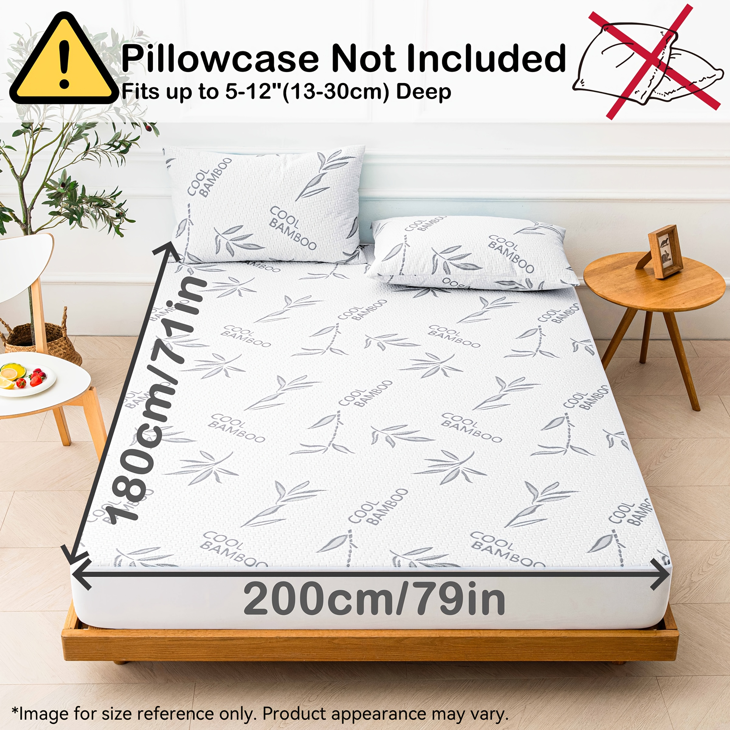 1pc Waterproof Mattress Protector - Cool Bamboo Viscose Fabric, Breathable & Noiseless Fitted Sheet With Blue/ Pattern, Machine Washable With 36cm Deep Pocket, , Durable Bed Cover For , Pillowcase