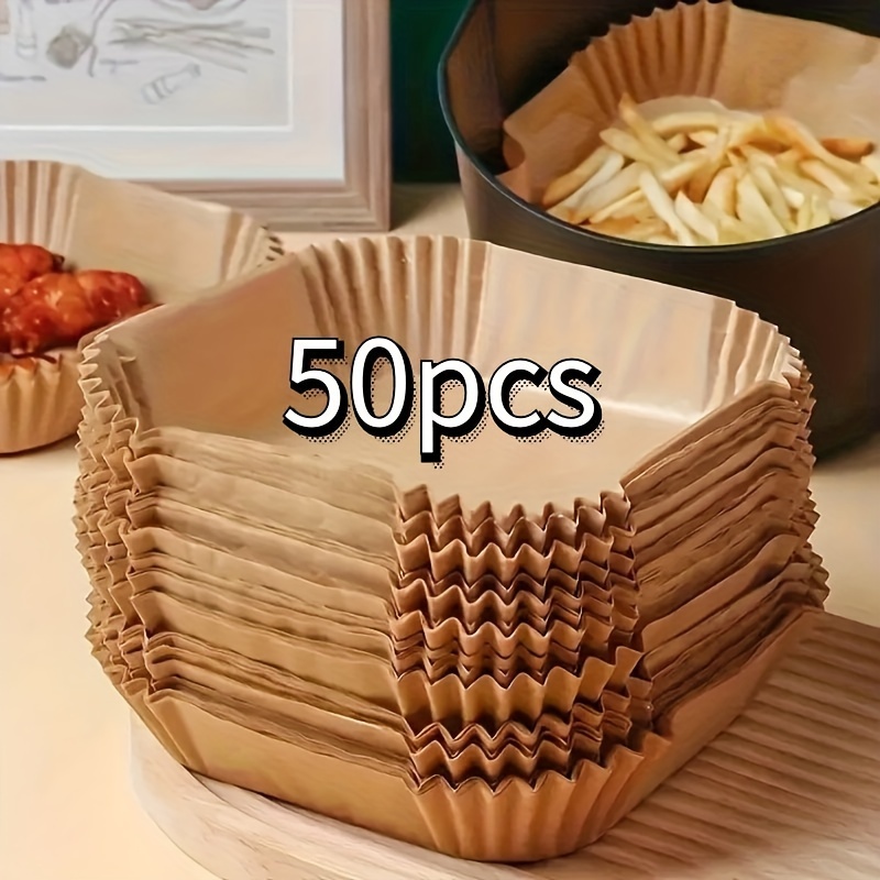 

50pcs Air Fryer Liners - Square Paper Baking & Microwave Mats For Cooking, Easy , Microwave