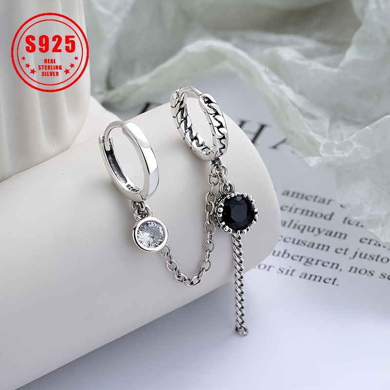 

1pc S925 Sterling Silver Trendy Cool Double Earrings, Tassel Chain Earrings, Banquet Party Ear Jewelry.