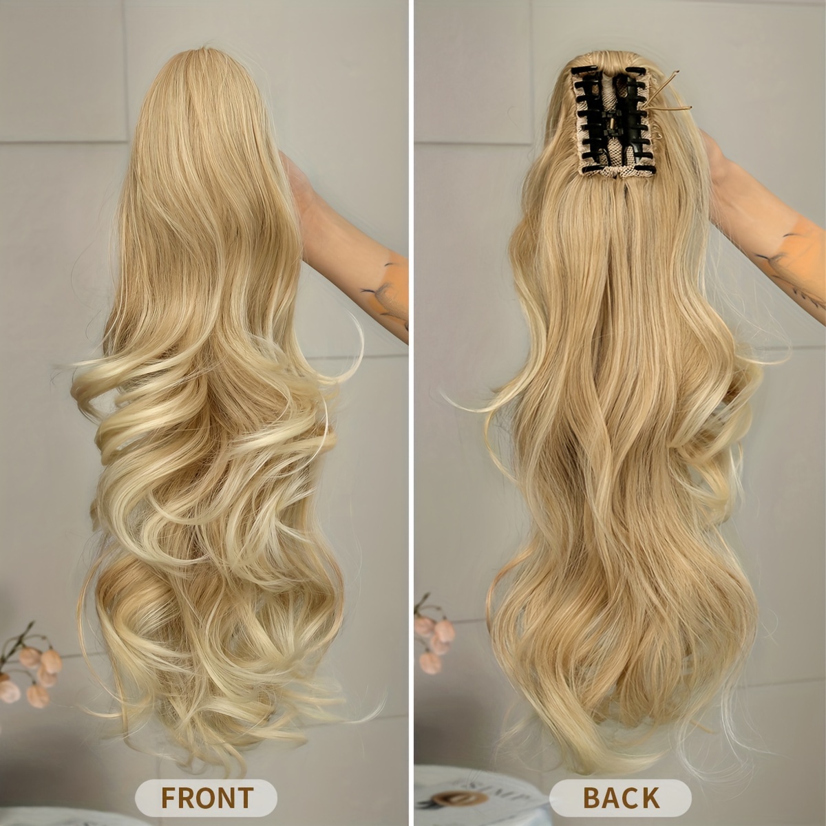 claw ponytail extension 24 inch water wave wavy curly clip in hair extensions soft looking synthetic hairpiece for women details 1