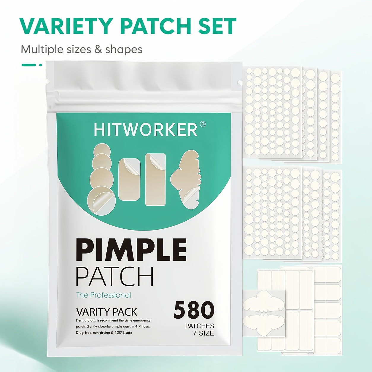 Image of 580pcs Clear Hydrocolloid Spot Cover Patches, 7 Sizes Multi-shape Face Nose Stickers, Skin Care