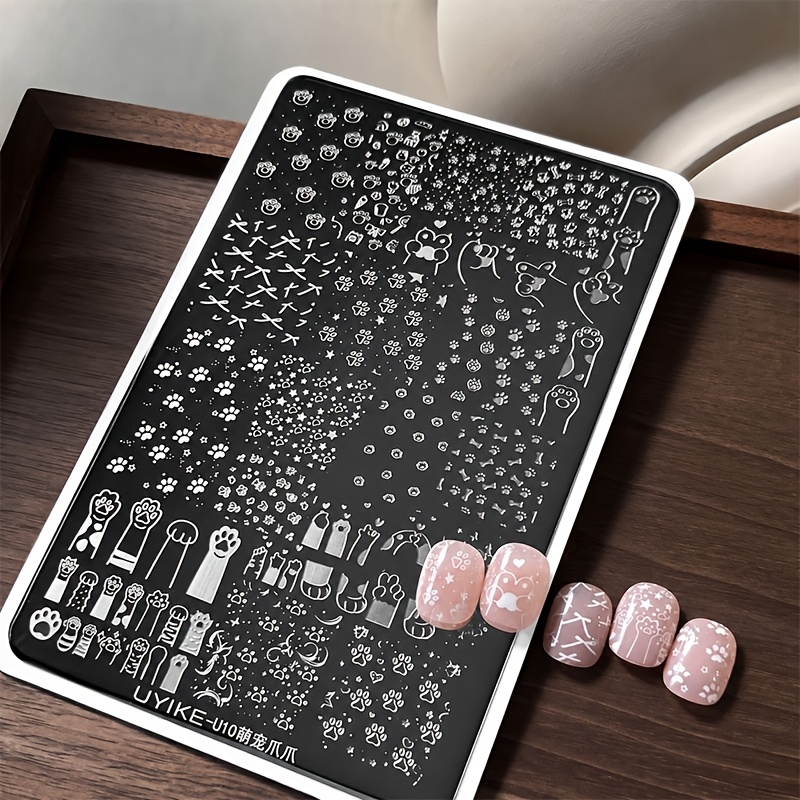 Cat Paw Nail Art Stamping Plate with Scraper Tool