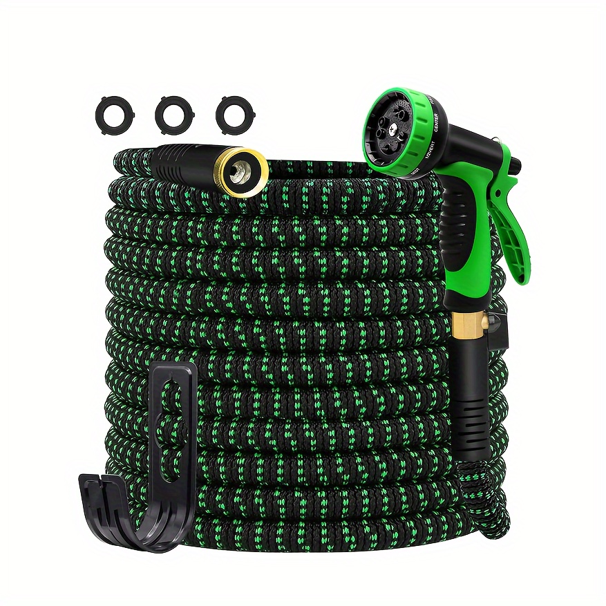 

Garden Hose With 10 Functions Nozzle, 2023 Newest Double Retractable Inside And Outside, 3/4" Solid Brass Fittings , Expand To 2x-5x, For Watering Washing